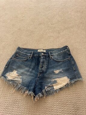 Free People Raw Hem Distressed Denim Shorts - Blue